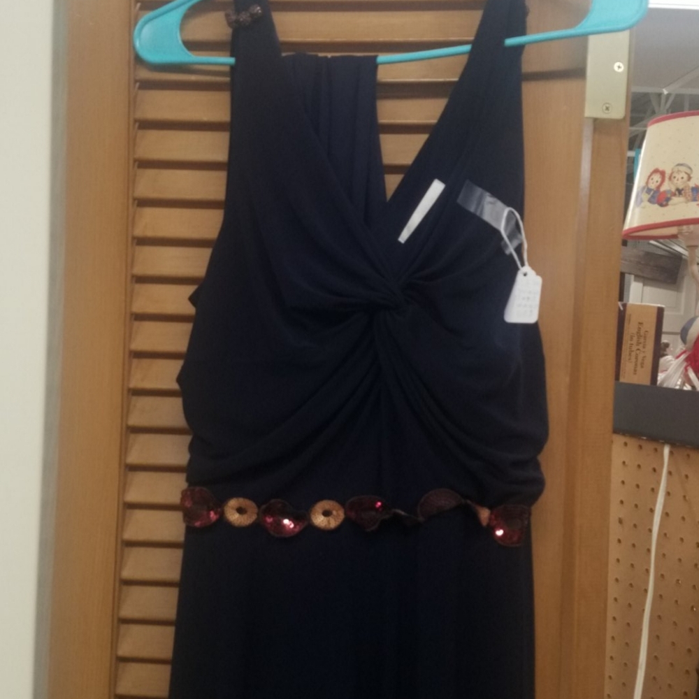 Anne Taylor Navy Blue long dress with scarf